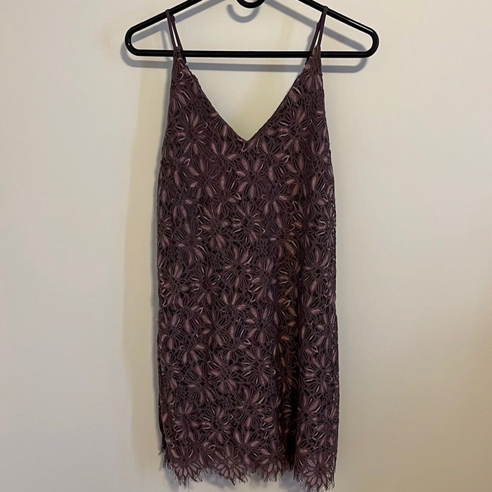 Purple floral lace mini dress